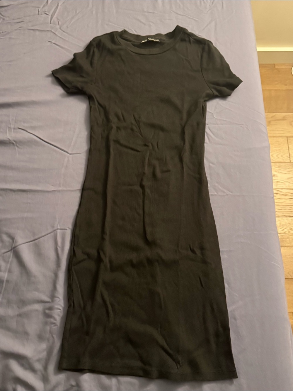 Zara Classic Short-Sleeve Ribbed Midi Dress - Black